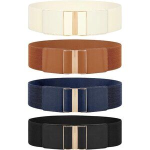 4 Pack Elastic Waist Belts Women Dress Belt Stretch Vintage Plus Size
